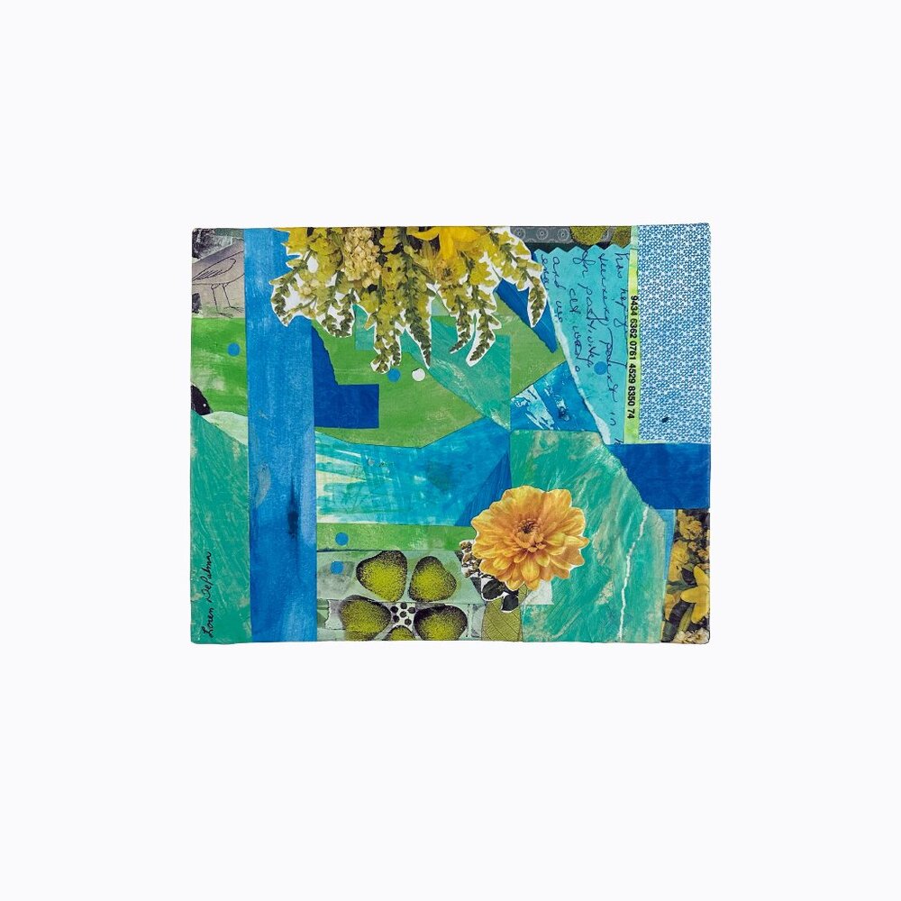 Original Mixed Media Collage Art 10x8 Nature Aqua Dream Water Botanical Abstract